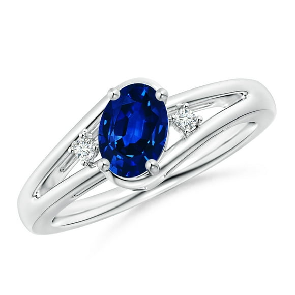 Angara Natural Blue Sapphire Ring - Prong-Set Blue Sapphire and Diamond Split Shank Engagement Ring in Platinum for Women (Ring Size = 4.5)
