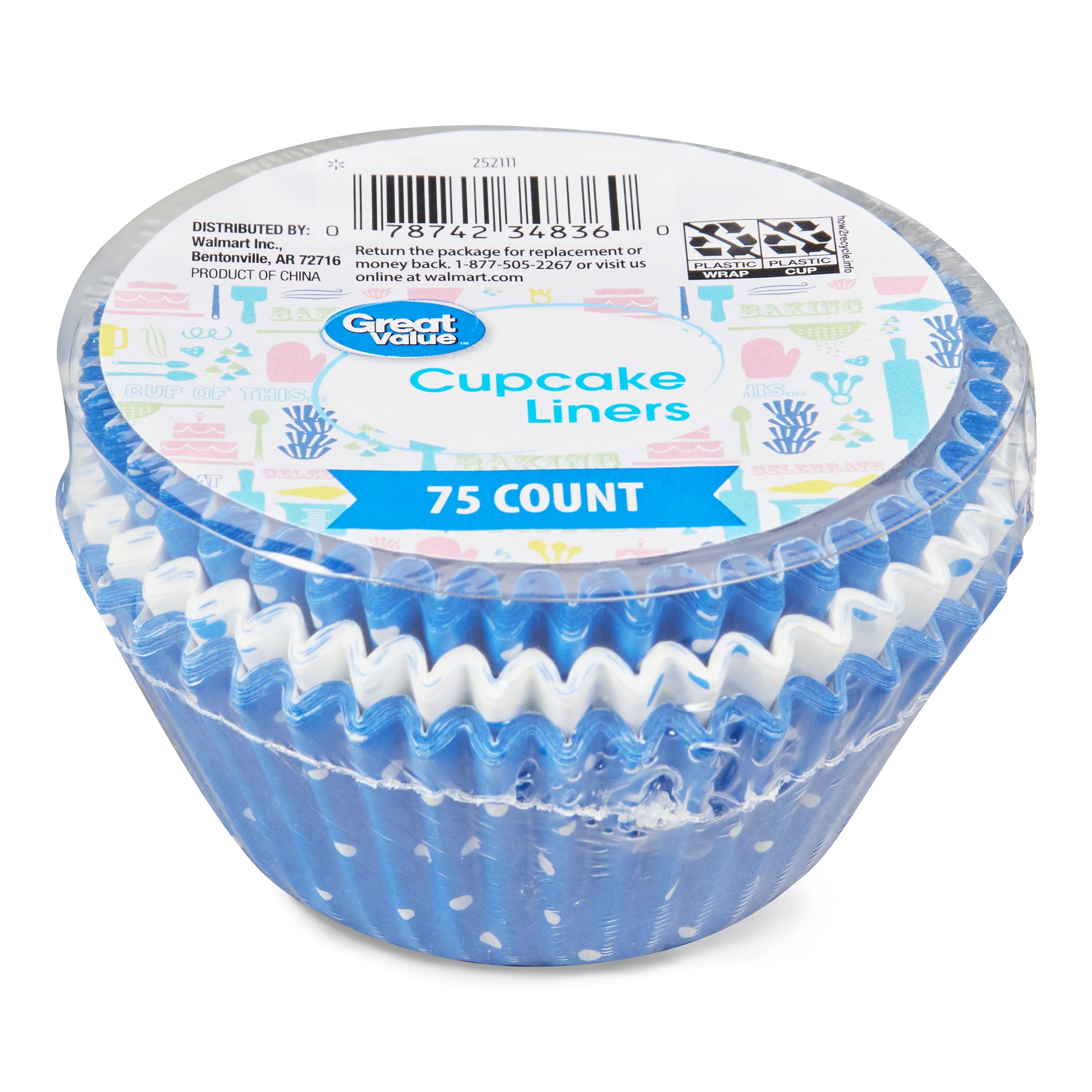 Great Value Cupcake Liners, Blue, 75 Count