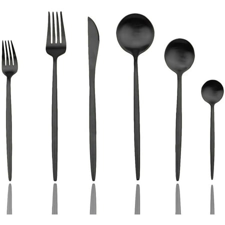 

generic Luxury Black Flatware Silverware Sets 24-pieces Elegant Cute 18/10 Stainless Steel Silverware Set for Eating Home Kitchen Hotel Restaurant Service Sets for 4 People Dishwasher Safe