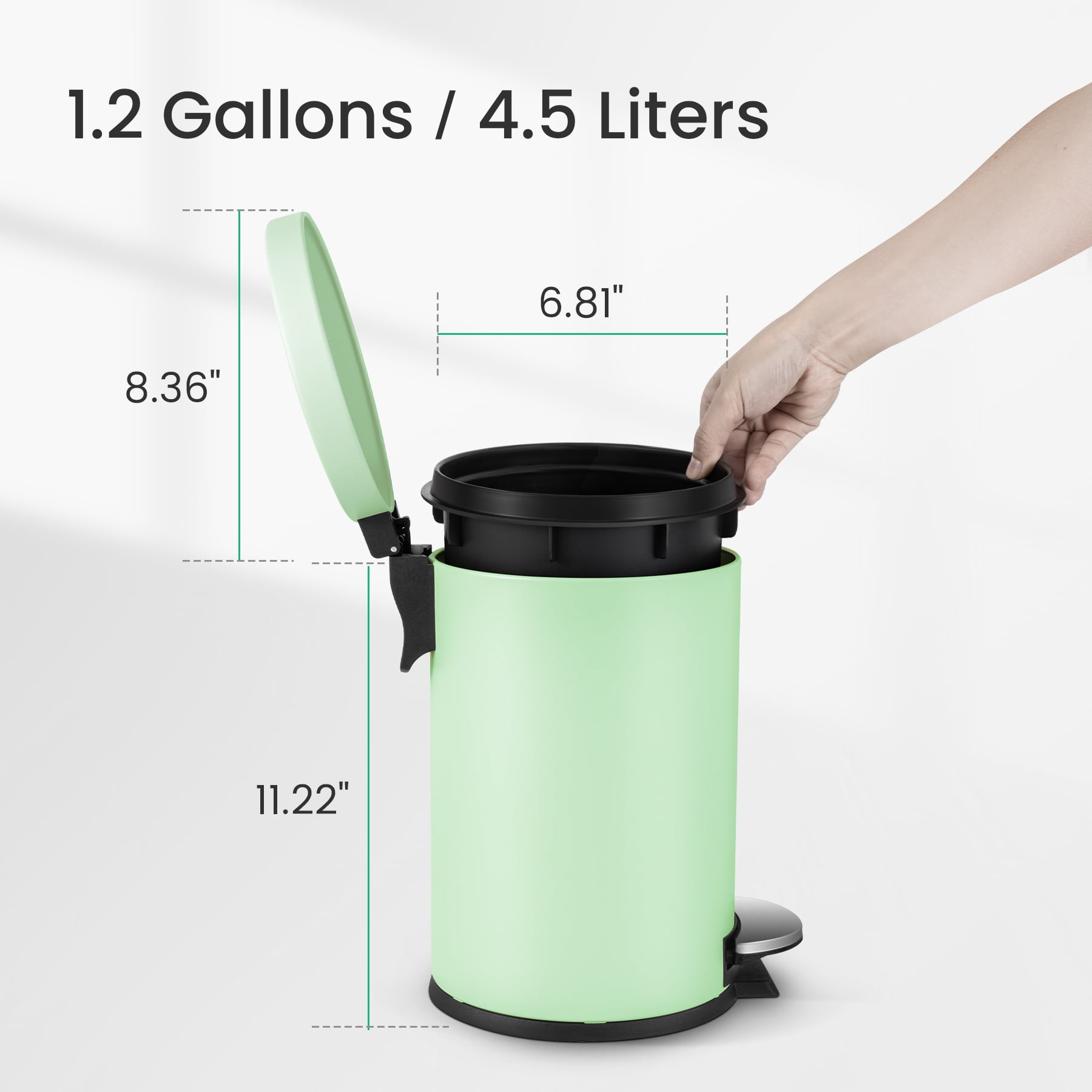 Cesun 1.2 Gallons Small Trash Can, Bathroom Garbage Can with Lid and Foot Pedal, Mini Round Wastebasket for Bedroom, Office, 4.5 Liters, Green
