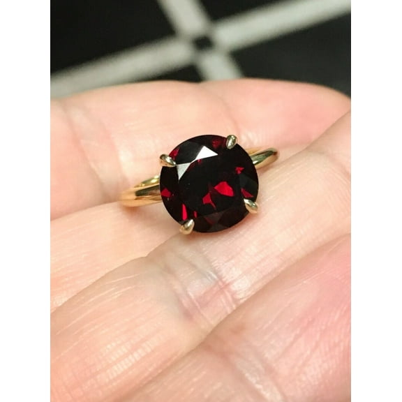 Round CutRed Garnet Women's Solitaire 4 Prong Anniversary Ring 14k Yellow Gold Plated Silver