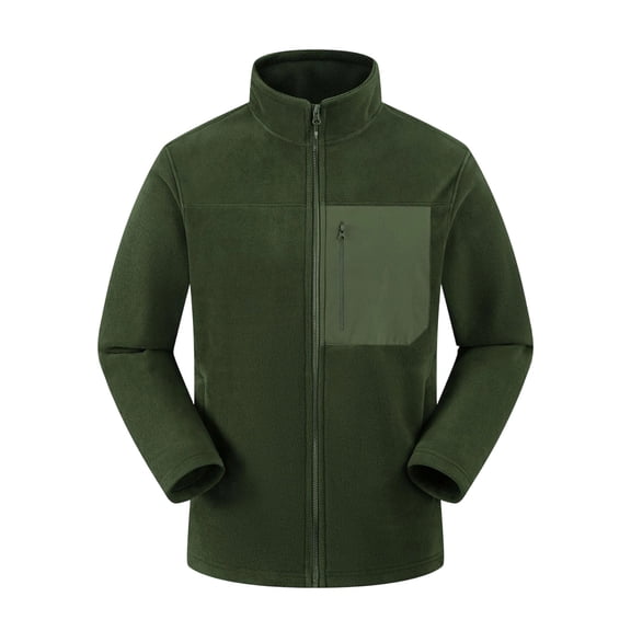 Fleece Jacket Men Stand Collar Zip Up Outdoor Jacket with Pockets Solid Color Loose Warm Long Sleeve Windbreaker Coat For Winter Casual Cycling Running