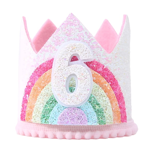 TELOLY Rainbow Crown Birthday Hat,Shining Sequins,Pink,Cloth,48-52cm
