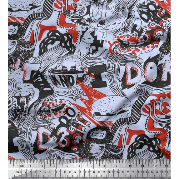 Soimoi Poly Georgette Fabric Food,Animals & Text Decor Fabric Printed Yard 52 Inch Wide