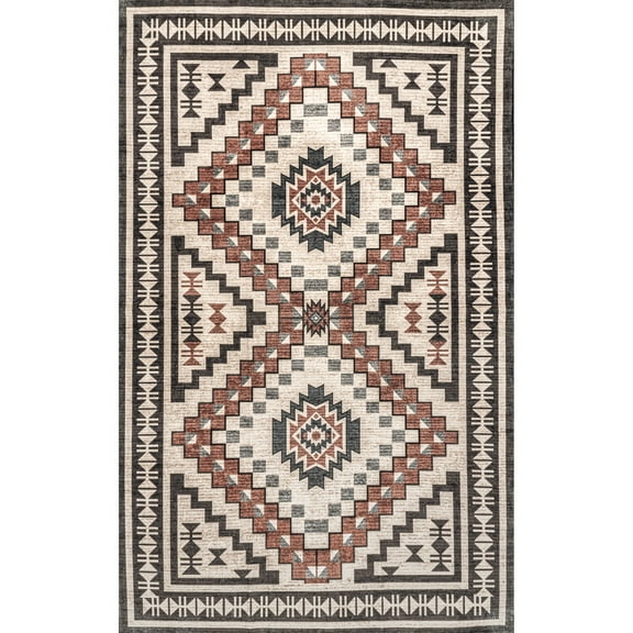 nuLOOM Leighton Machine Washable Southwestern Medallion Area Rug, 6' x 9', Beige