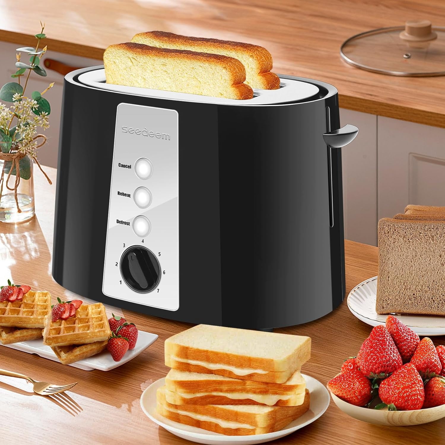 Toaster 2 Slice, Extra Wide Slot Toaster, 7 Shade Settings, Bread Toaster with Cancel, Defrost, Reheat Function, Extra Wide Slots for Waffle or Bagel, Removable Crumb Tray, 750W, Retro Red