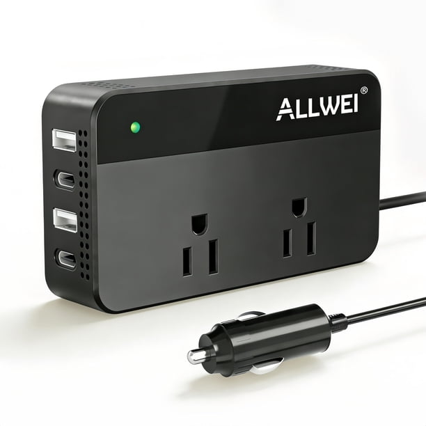 Inversor de corriente para coche ALLWEI 200 W, 12 V DC a 110 V AC con 4 puertos USB