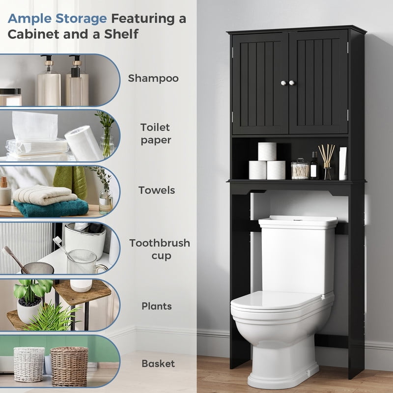 Gianna Wooden Over-the-Toilet Storage Rack, Bathroom Organizer Shelf for Toilet & Towels, Freestanding Toilet Shelf，Black