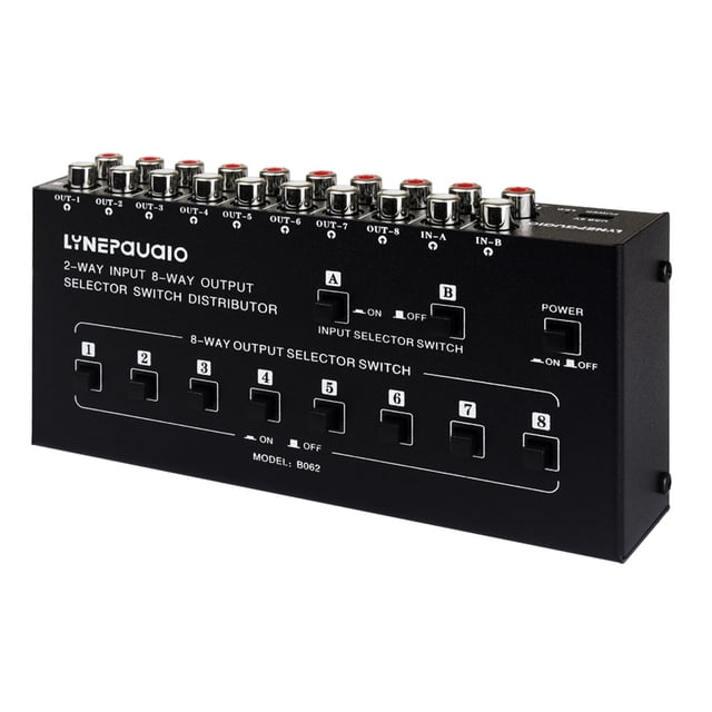 B062 2 en 8 Out Video Audio Switch Switcher Selector Box USB 5V DIY 8 Way Splitter Box, para DVD DVR, consolas de juegos, interfaz RCA Plug