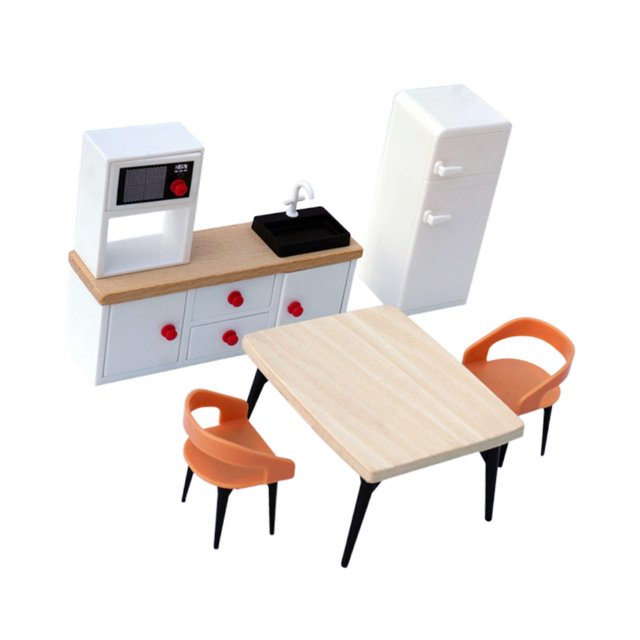 Juego de muebles en miniatura para casa de muñecas, decoración para casa de muñecas, mesa de comedor y armario para armar blanco