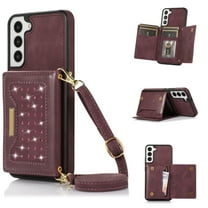 Tarise Galaxy S23 Wallet Case Cover for Women Men, Glitter PU Leather Crossbody/Shoulder Strap RFID Blocking Kickstand Magnetic Clasp Phone Case for Samsung Galaxy S23 5G 6.1 inch 2023, Winered