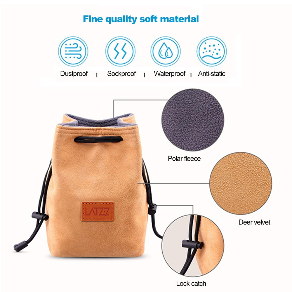 TOPTOO LATZZ DSLR Velvet Fleece Camera Dustproof Scratchproof Bag Drawstring Bags Lens Pouch Protection Grey&M