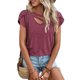 thumbnail image 1 of Top de manga de pétalo para mujer, camiseta básica informal con cuello en V, Color liso, elegante, holgada, de verano, rojo, morado, XL, 1 of 7