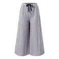 thumbnail image 4 of vigerkar Women's Plaid Wide Leg Culotte Pants Gingham High Elastic Waisted Cropped Palazzo Pants with Pockets Black, XL, 4 of 5