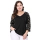 thumbnail image 1 of BluEstampado Floral Raglán De Man3/4 Cuello V TalGrande PaMujer Negro 5XL, 1 of 6