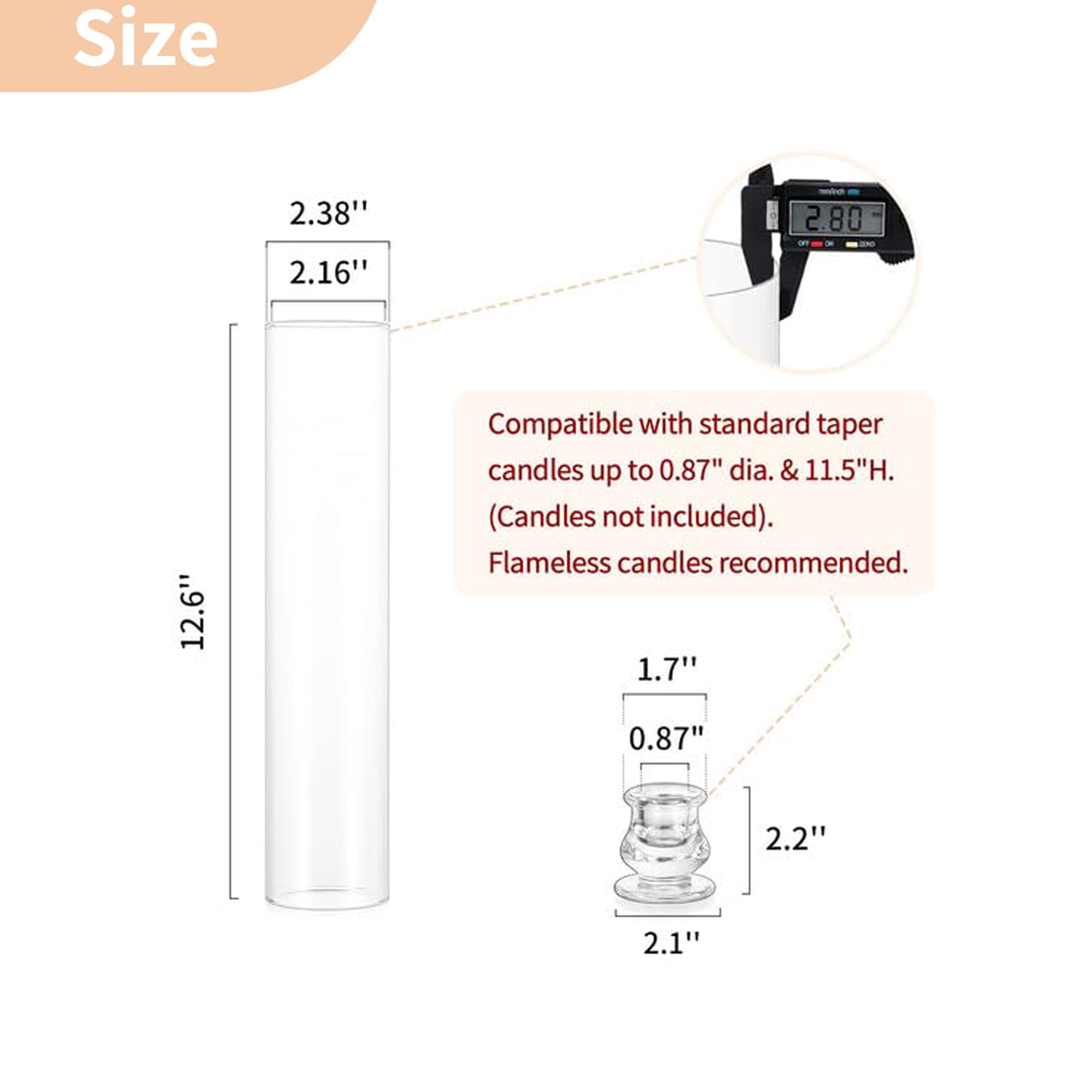 Glasseam Set of 30 Hurricane Candle Holders Bulk: Minimalist Clear Glass Cylinders for Taper Candles Event Wedding Centerpiece Thanksgiving Christmas Party Table Decor 2.36"x12.6"