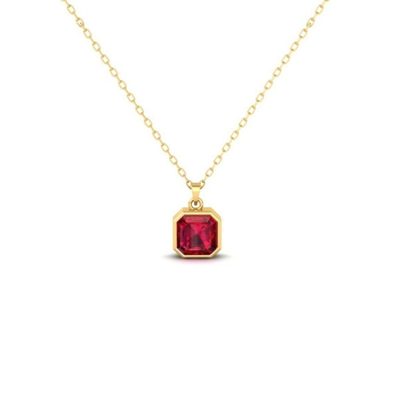 Pure Elegance Dazzling 1.12 Ct Ruby Emerald Square Cut Bezal Set Solitaire Pendant Necklace In 925 Silver 14K Rose Gold Over For Women