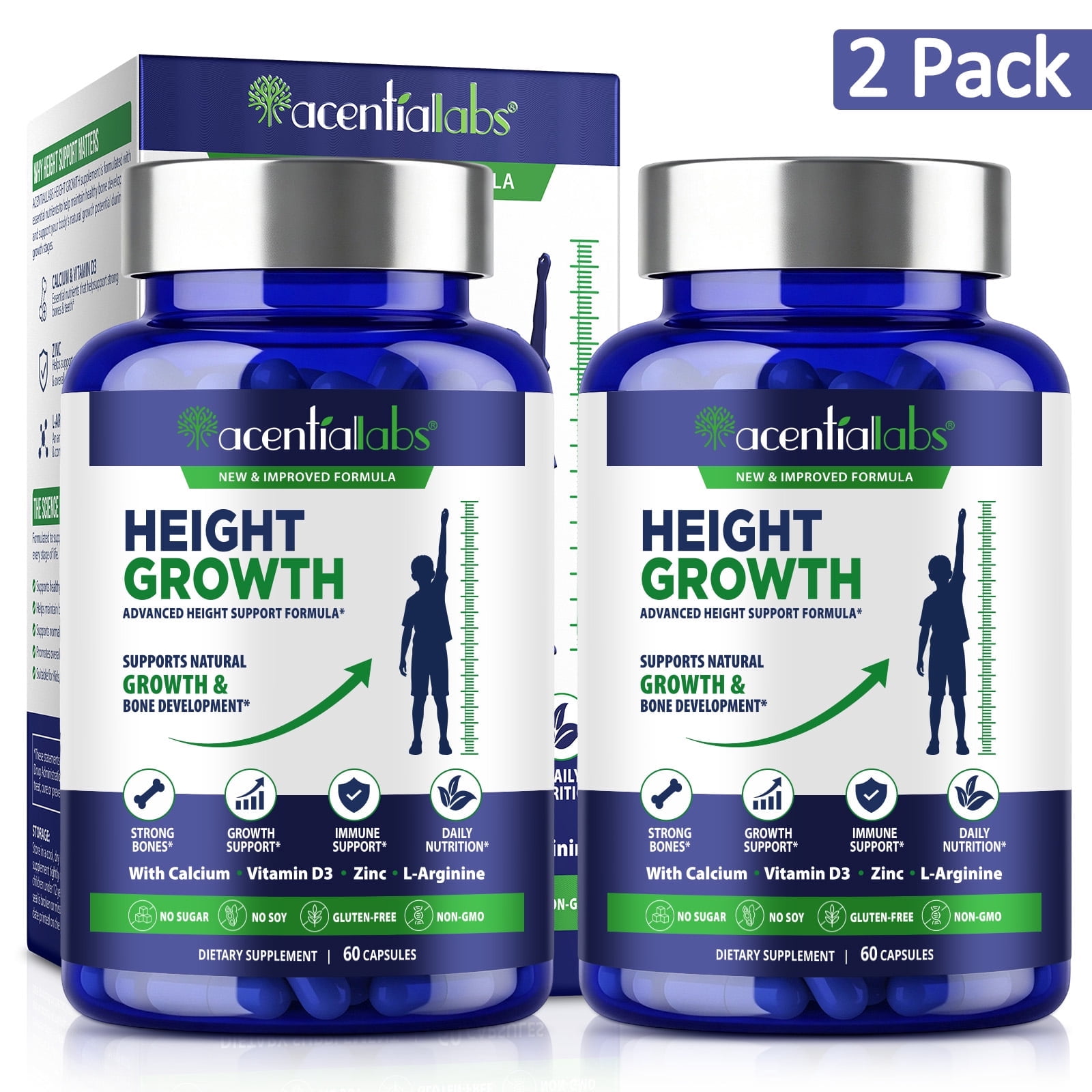 Height Growth for Ages 12+, Height Growth Maximizer Capsules, with Calcium, Vitamin D3, Zinc & L-Arginine, 60 Capsules