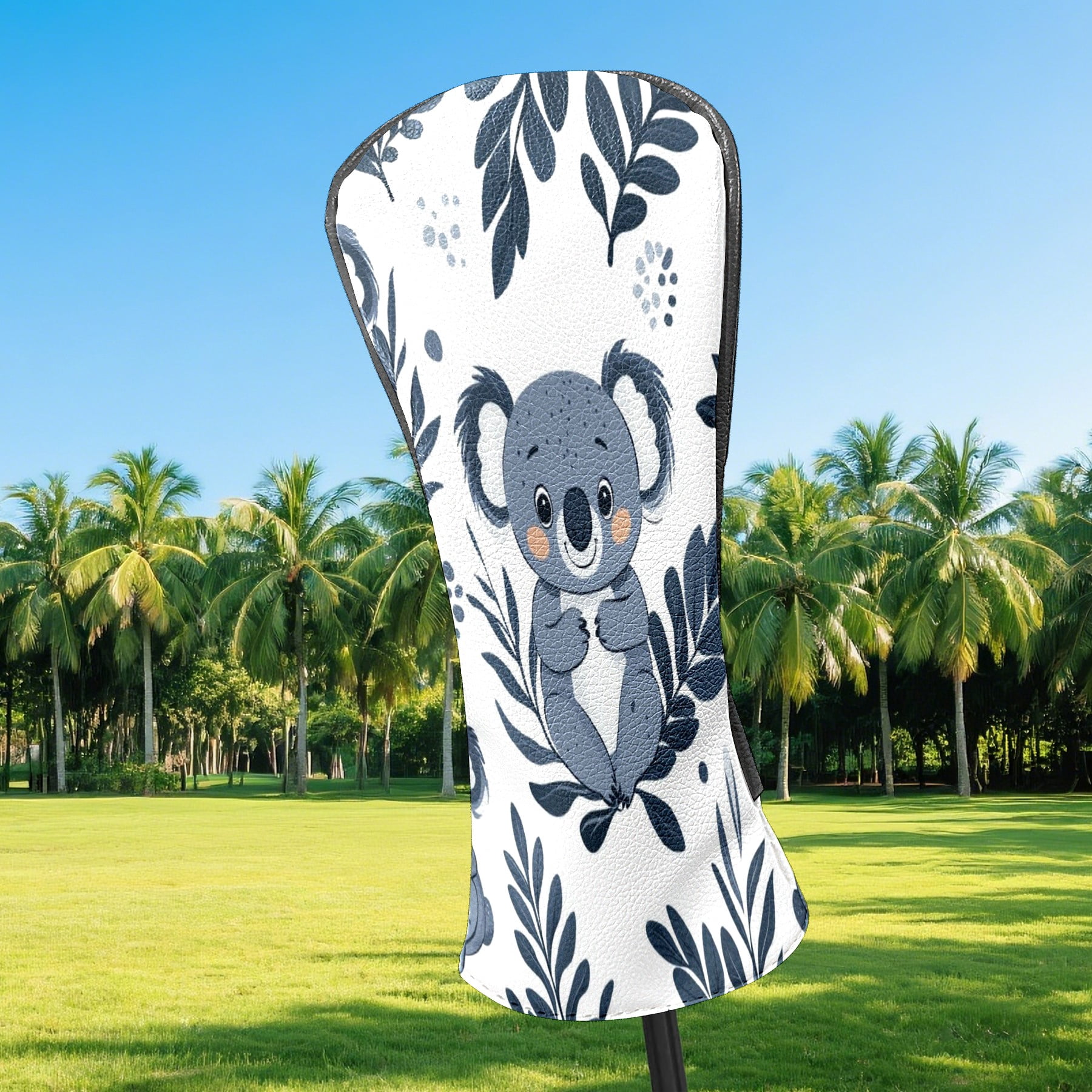 Golf Head Covers - Koala Pattern, Premium Waterproof PU Leather, Plush Lining, Fits Driver/Hybrid, Cute Animal Golf Gift