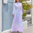 thumbnail image 4 of Pink Holographic Pastel Color Women's Long Dress Long Sleeves Dress Vintage Dresses Party Maxi Dress High Waist Dress, 4 of 4