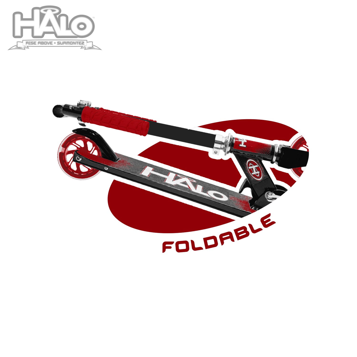 Halo Rise Above Supreme 100mm Wheel Inline Scooter - Red - 220 lbs Max weight - Unisex