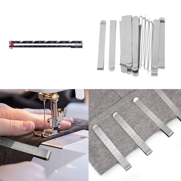 Clips de dobladillo para coser 21 piezas de clips de costura con regla de medición de calibre de costura para ropa de tela, cortinas, papel de encuade Soledad Medidores de dobladillo