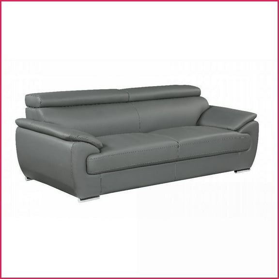 Genuine Leather 3-Person Modern Living Room Sofa - Durable Hardwood Frame & Plush Foam Cushions | Gray | Metal | Tight Back