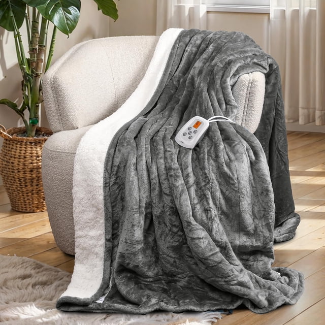 Manta térmica eléctrica SUNVIVI, tamaño doble, 150 x 210 cm, gris