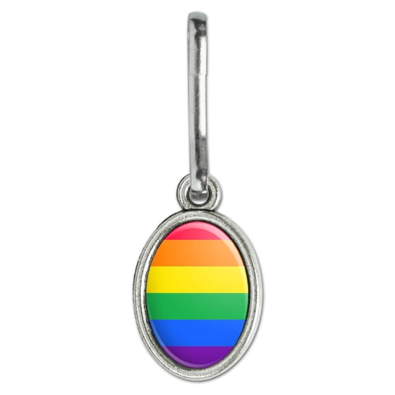 Rainbow Pride Gay Lesbian Contemporary Antiqued Oval Charm Clothes Purse Suitcase Backpack Zipper Pull Aid