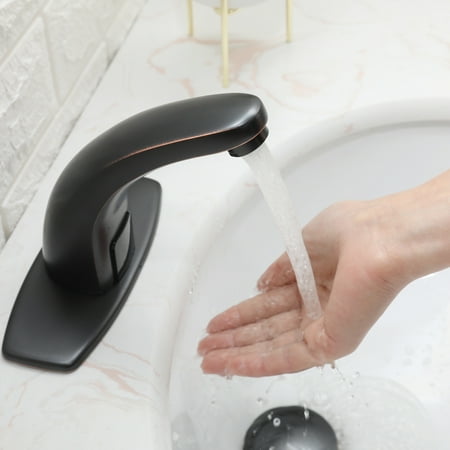 

LANTRO JS Automatic Sensor Touchless Bathroom Sink Faucet With Deck Plate In Matte Black