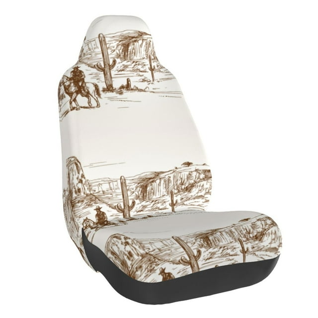 Wukai Western Desert Cowboys Full Set Car Seat Covers with Soft Padding Universal Auto Front Seats Protector and Cushion Mat