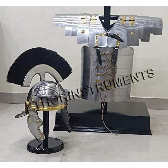 Medieval Roman Helmet Black Plume Armor Lorica Segmentata Jacket Replica