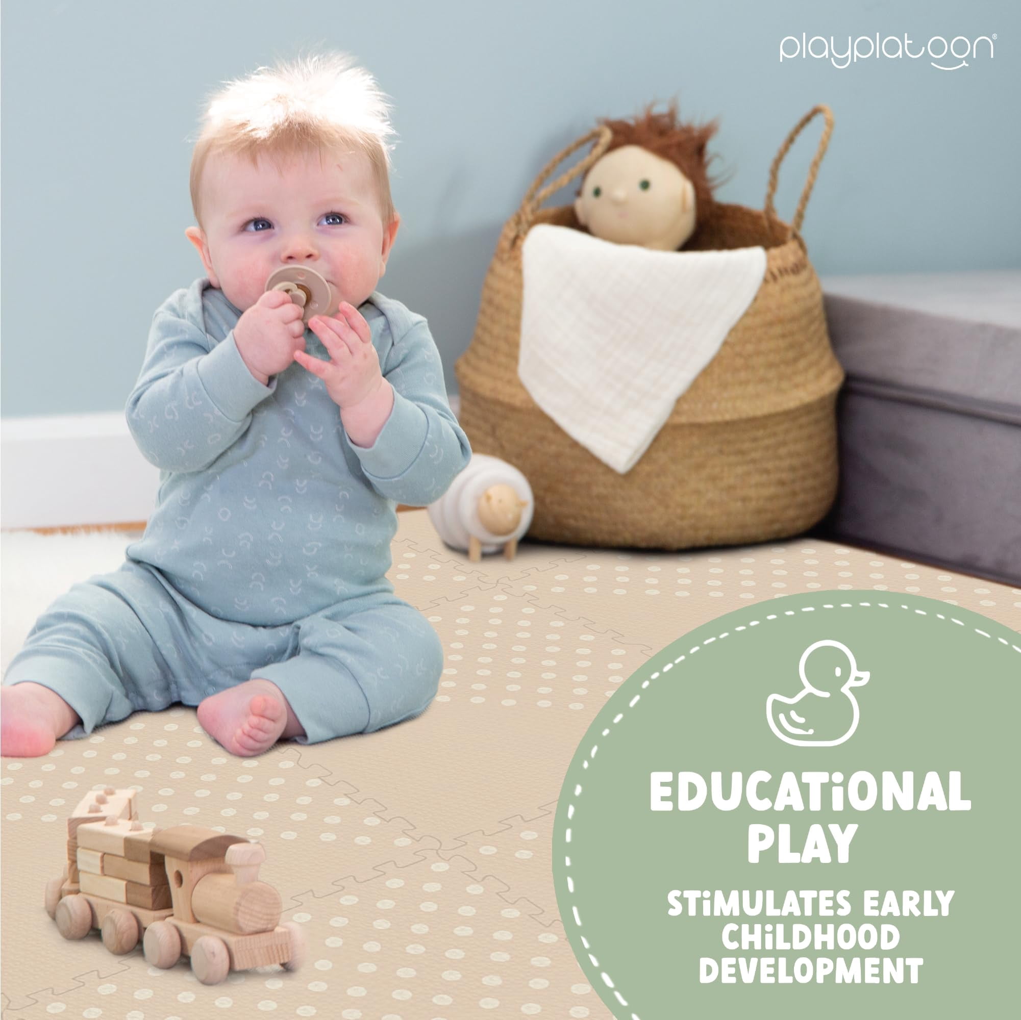 Play Platoon Large Baby Play Mat for Floor 9 Tile 72 x 72 in - Extra-Thick Interlocking Foam Tiles 24 x 24 in - Soft Puzzle Mats for Playroom - Neutral Playmat Rug for Kids - Triangle