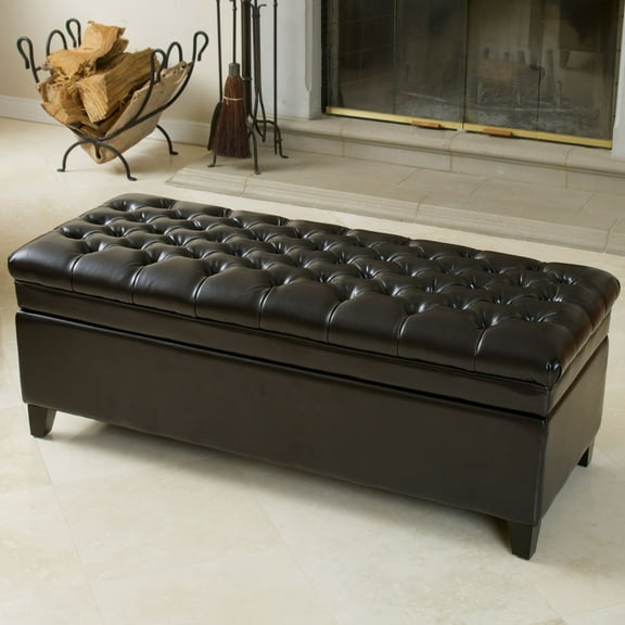 GDF Studio Luka Contemporary Bonded Leather Tufted Storage Ottoman Bench, Espresso and Dark Brown