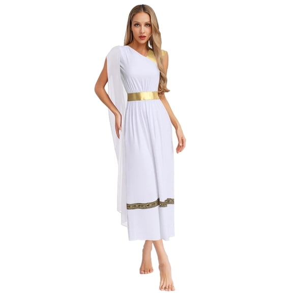 Haitryli Womens Ancient Greek Princess High Waist Tunic Dress Roman Empress Toga White XXL