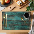 thumbnail image 2 of Teal Brown Wood Print Placemats Set of 12 Simple Vintage Plank Place Mats Indoor Wipeable Table Mats Washable Cloth Dining Table Placemats for Kitchen Holiday Party Home Decor 13x19 Inch, 2 of 8