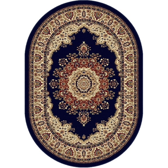 Tayse Sensation Area Rug 4707 NAVY Traditional Navy Blue Medallion Circle 5' 3" x 7' 3" Oval
