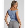 thumbnail image 5 of Womens Summer Off The Shoulder Sleeveless One Shoulder Ruched Asymmetrical Going Out Tank Crop Tops Shirts, 5 of 6