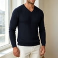 thumbnail image 2 of ZVAVZ V Neck Knit Tee Shirts for Men Long Sleeve Textured Tops Fall Casual Gym Athletic Shirts Stretchy Workout Running T-Shirt Navy L, 2 of 6