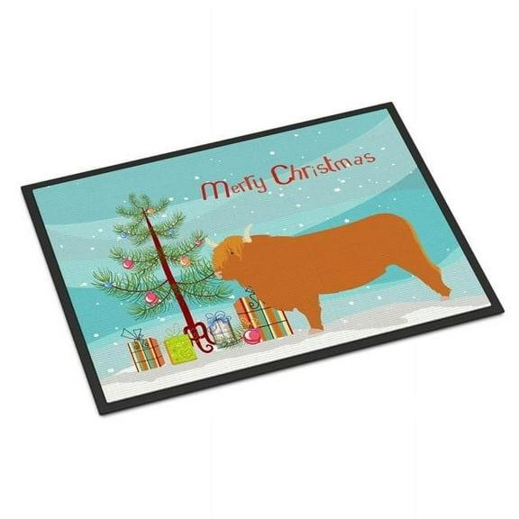 Caroline's Treasures BB9187JMAT Highland Cow Christmas Door Mat, Indoor Rug or Outdoor Welcome Mat 24x36 Doormat , 36"L