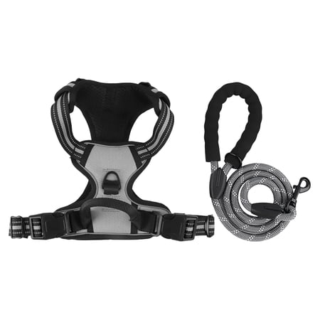 No Pull Dog Harness Adjustable Reflective Front Clip Pet Vest with Easy Control Handle Gray M