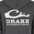 thumbnail image 3 of Drake Waterfowl Men's Logo Hoodie ? Midweight Cotton-Poly Fleece Pullover with Jersey-Lined Hood, Charcoal Heather, Large, 3 of 4
