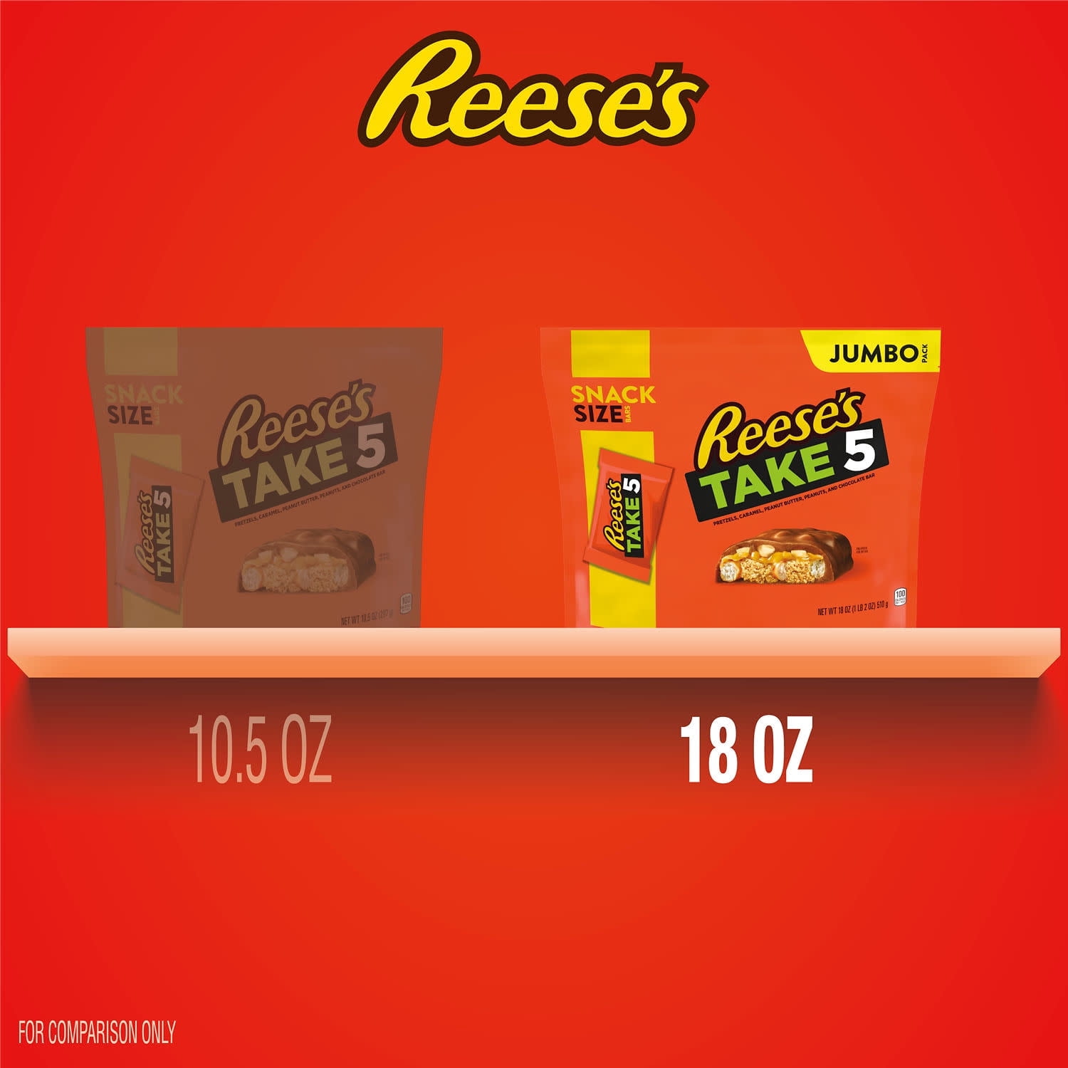 Reese's Take 5 Pretzel, Peanut and Chocolate Snack Size Candy, Jumbo Pack 18 oz (pack of 2)