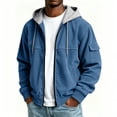thumbnail image 6 of UVEASISHA Mens Zip Up Hoodies Lightweight Casual Corduroy Hooded Jacket Arm Pocket Long Sleeve Drawstring Full Zip Athletic Jackets Daily Streetwear Blue M, 6 of 9