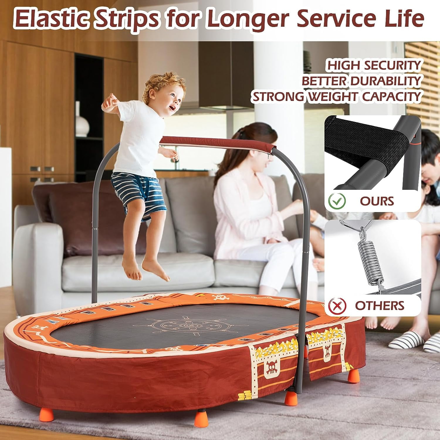 BRINJOY Kids Trampoline with Handle Mini Rebounder Double Trampoline for 2 Kids w Safety Pad Foldable Exercise Trampoline for Toddlers Boys Girls