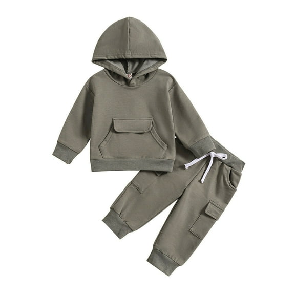2T Boys Clothes Clothes Boys Toddler Baby Boy Clothes Long Sleeve Hoodie Tops Sweatsuit Cargo Pants Outfit Set Grey 3-4 Years