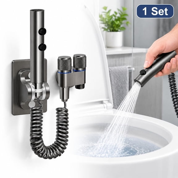 Handheld Bidet Sprayer for Toilet, Stainless Steel Bidet Attachment with Dual Outlet Valve and Coiled Hose for Bathroom