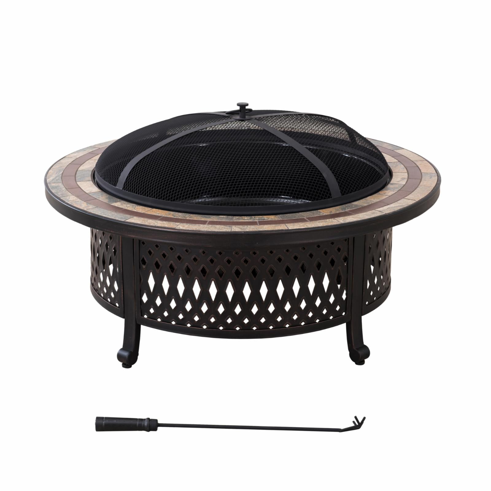 Sunjoy 40 Inch Fire Pit for Outside, Outdoor Round Wood Burning Fire
