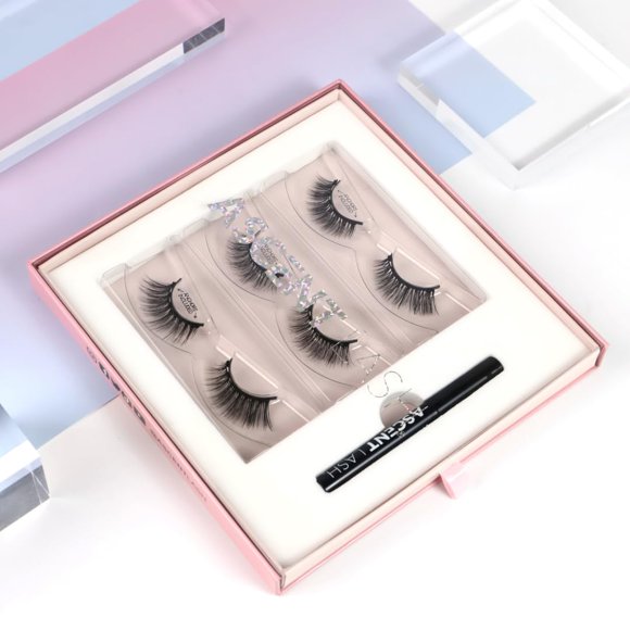 AscentLash Magnetic Eyelash Kit with Magnetic Eyelashes and Magnetic Eyeliner, Easy to Apply, No Glue Needed, Reusable, 50 wears, Faux Mink Eyelashes, Volume and Length - 3 Pair