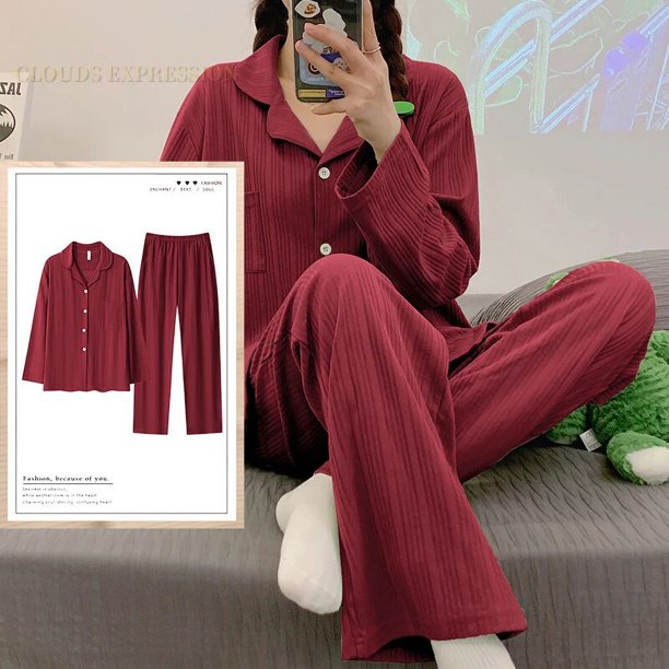 Conjuntos de Pijamas anudados para Mujer, ropa de dormir con solapa, dibujos animados divertidos, lunares, ropa de casa para niña, moda 3XL, primavera y otoño